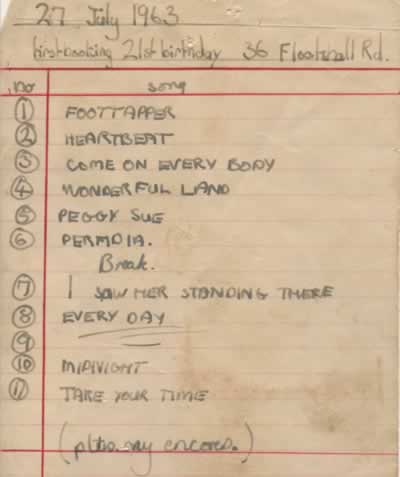 Very 1st Song List July 1963